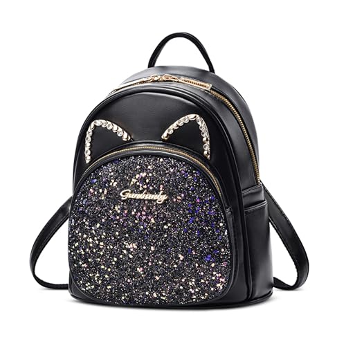 FOLOVEYA Rucksack Damen Mode Wasserdicht Anti Diebstahl Tagesrucksack Große Kapazität Schultertasche Frauen Cityrucksack Handtasche für Reisen Party Arbeit Schule Einkaufen Freizeit PU Leder Schwarz von FOLOVEYA