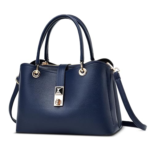 FOLOVEYA Schönsten Damen Handtasche Frauen Henkeltaschen Elegant Top-Griff Taschen Mode Umhängetasche Shopper Schultertasche PU Leder für Arbeiten Reisen Dating Blau von FOLOVEYA