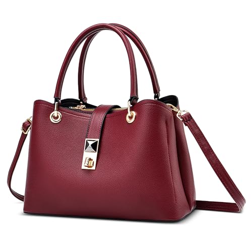 FOLOVEYA Schönsten Damen Handtasche Frauen Henkeltaschen Elegant Top-Griff Taschen Mode Umhängetasche Shopper Schultertasche PU Leder für Arbeiten Reisen Dating Rot A von FOLOVEYA