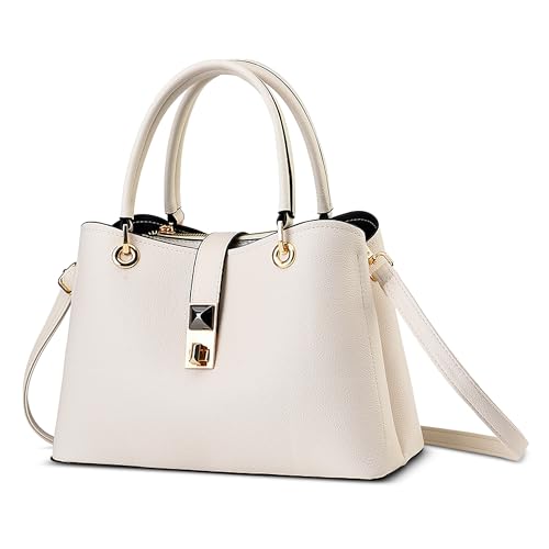 FOLOVEYA Schönsten Damen Handtasche Frauen Henkeltaschen Elegant Top-Griff Taschen Mode Umhängetasche Shopper Schultertasche PU Leder für Arbeiten Reisen Dating Weiß von FOLOVEYA