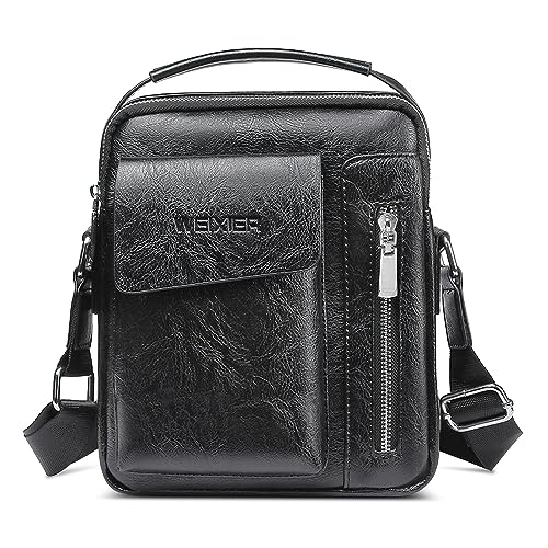 FOLOVEYA Vintage Kleine Umhängetasche Herren PU Leder Schultertasche Geschäft Crossbody Seitentasche Herrentasche Zum Umhängen Mini Messenger Bag für Reise Arbeite Sport Männer Handtasche Schwarz von FOLOVEYA