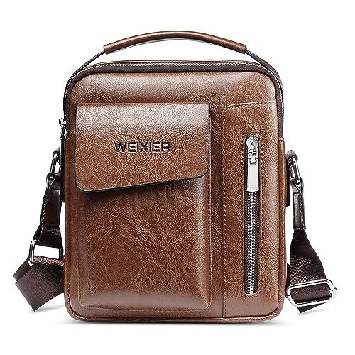 FOLOVEYA Vintage Kleine Umhängetasche Herren PU Leder Schultertasche Geschäft Crossbody Seitentasche Herrentasche Zum Umhängen Mini Messenger Bag für Reise Arbeite Sport Männer Handtasche Braun A von FOLOVEYA