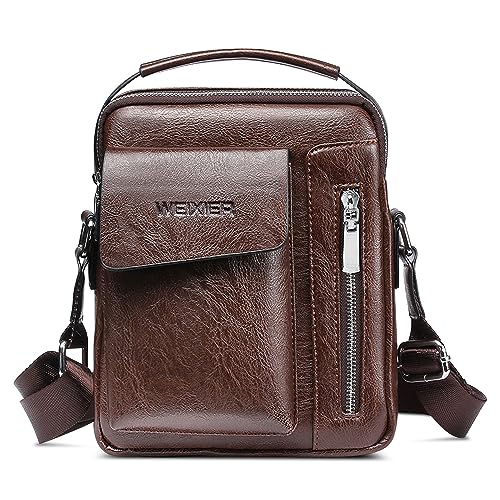 FOLOVEYA Vintage Kleine Umhängetasche Herren PU Leder Schultertasche Geschäft Crossbody Seitentasche Herrentasche Zum Umhängen Mini Messenger Bag für Reise Arbeite Sport Männer Handtasche Braun B von FOLOVEYA