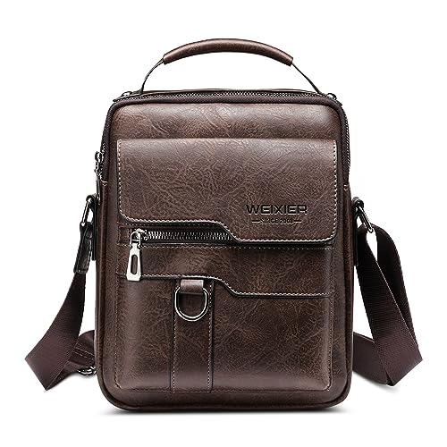 FOLOVEYA Vintage Umhängetasche Herren Klein Schultertasche Herrentasche Zum Umhängen Crossbody Messenger Bag Männer Shoulder Bag für Reise Arbeite Sport Wasserdichte PU Leder Handytasche Braun A von FOLOVEYA