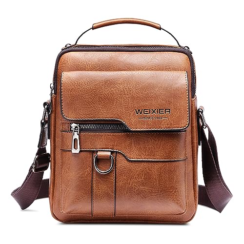 FOLOVEYA Vintage Umhängetasche Herren Klein Schultertasche Herrentasche Zum Umhängen Crossbody Messenger Bag Männer Shoulder Bag für Reise Arbeite Sport Wasserdichte PU Leder Handytasche Braun B von FOLOVEYA