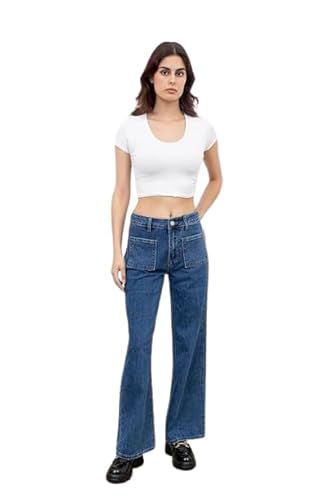 FOLYROSE Miss Bon Damen Wide Leg Jeans – High Waist Schlaghose – Bequeme Stretch Denim Hose mit Taschen – Modische Vintage-Optik für Alltag & Freizeit FOLYROSE Miss Bon Damen Wide Leg Jeans – High Waist Schlaghose – Bequeme Stretch Denim Hose mit Taschen – Modische Vintage-Optik für Alltag & Freizeit von FOLYROSE