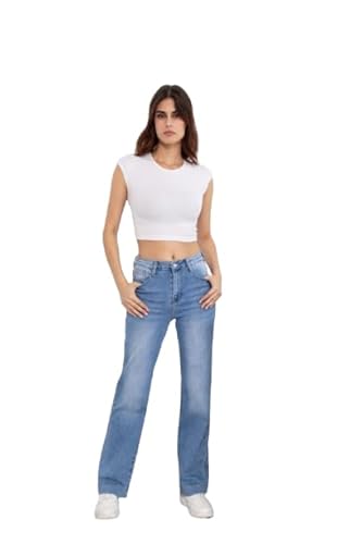 FOLYROSE Miss Bon Damen Wide Leg Jeans – Mid Waist Stretch Jeans – Bequeme Gerade Hose für Alltag & Freizeit FOLYROSE Miss Bon Damen Wide Leg Jeans – Mid Waist Stretch Jeans – Bequeme Gerade Hose für Alltag & Freizeit von FOLYROSE