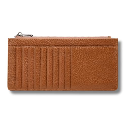 FOMAX Damen Echtleder Geldbörse mit Handyfach, 20 Kartenfächer, großes Reißverschlussfach, Münzfach, Elegantes Design, Damen Portemonnaie von FOMAX