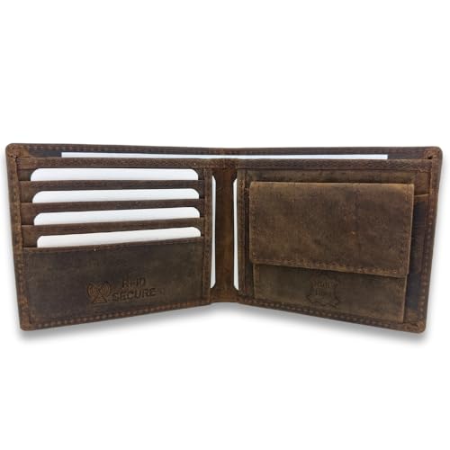 FOMAX Herren Geldbörse Wildleder mit RFID Schutz, Portemonnaie aus Echtleder mit Münzfach, querformat Leder Brieftasche von FOMAX