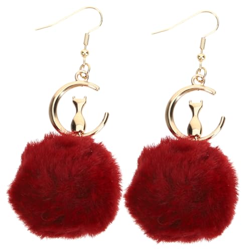 FOMIYES Katzenohrringe Mit Plüschkugel Für Damen Mondohrringe Als Ohrhänger Baumelnde Katzen-ohrringe Ohrschmuck Für Alltag Und Anlässe von FOMIYES