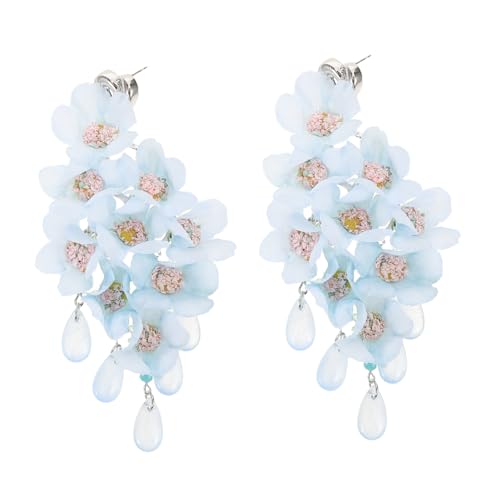 FOMIYES 1 Paar Süße Herzförmige Blumenohrringe Für Frauen Baumelnde Tropfenohrringe Mit Quaste Schmuckgeschenk Für Sommer Strand Urlaub Mädchen Himmelblau von FOMIYES