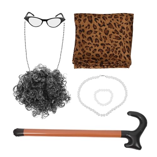 FOMIYES Perücke Satz für Frauen Cosplay Perücke Grau Realistische Damenperücke für Kostümpartys Brille und Halskette von FOMIYES