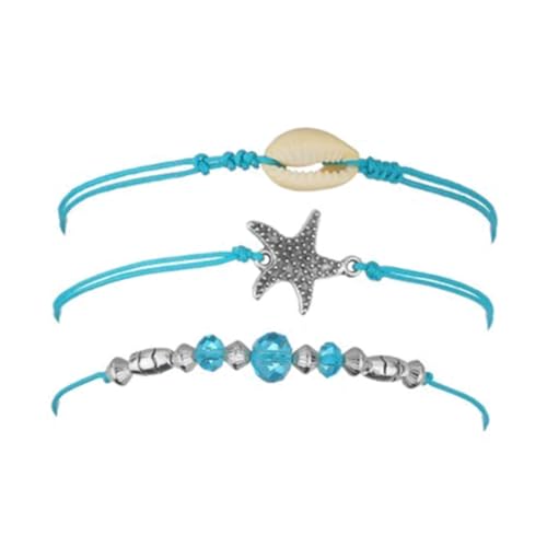 FOMIYES 1 Satz Boho Fußkettchen Teiliges Ankle Chain Mit Muscheln Blauen Perlen Verstellbare Fußkette Für Damen Eleganter Schmuck 3 Stück von FOMIYES