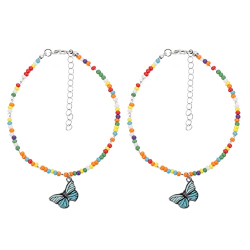 FOMIYES 1 Satz Bunte Perlen Fußkettchen Mit Schmetterlingen Bohemian Stil Verstellbare Knöchelarmbänder Für Strand Partys Und Tägliches Tragen 2 Stück von FOMIYES
