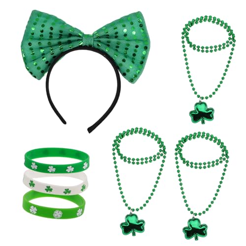 FOMIYES Kleeblatt Stirnband Grüne Perlenkette Armband Set Festliche Schleife Für St Patrick's Day Kostümzubehör Für Frauen Für Partys Irischer Themen-modeschmuck von FOMIYES