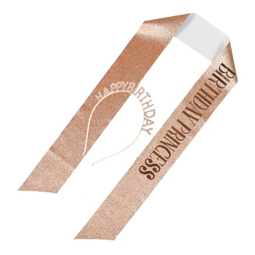 FOMIYES Geburtstagsparty Kopfschmuck Set Krone Gürtel Stirnband Glitter Schärpe für Frauen Party von FOMIYES