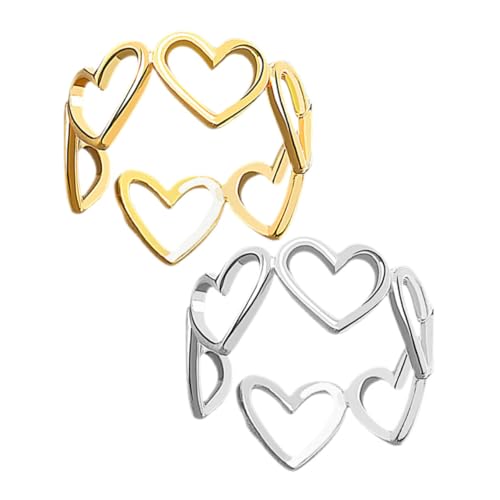 FOMIYES 1 Satz Heart Ringe Für Damen Offene Ringe Im Minimalistischen Design Hohles Herz Für Besondere Anlässe Für Weihnachten Verlobung Oder Platin Goldfarbe 2 Stück von FOMIYES