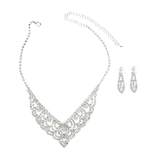 FOMIYES 1 Satz Mode Strass Ohrringe Halskette Mit Anhänger Strass Halsketten Schmuck Anziehen Braut Hochzeitsschmuck Halskette Schmuck Halskette Ohrringe Legierung Silber von FOMIYES