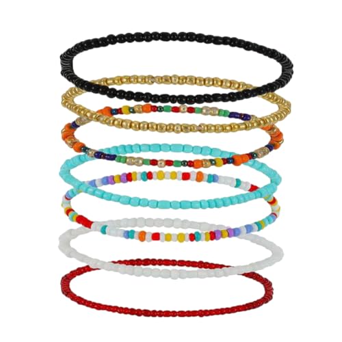 FOMIYES 1 Satz Perlen Fußkettchen Teiliges Handgemachtes Elastisches Fußschmuck Für Damen Verstellbar Für Sommer Strandaktivitäten 7 Stück von FOMIYES