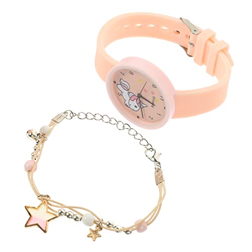 FOMIYES 1 Satz Set von Niedlichen Einhorn Armbanduhr für Quarz Uhr mit Verstellbarem Armband für Schüler für Lernen und Freizeit Pinke Farben mit Sternenarmband von FOMIYES