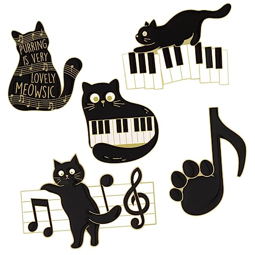 FOMIYES 1 Satz Teiliges Katzen Piano Noten Broschen Für Kleidung Rucksäcke Niedliche Schwarze Emaille Pins Für Modeaccessoires Für Partys Besondere Anlässe 5 Stück von FOMIYES