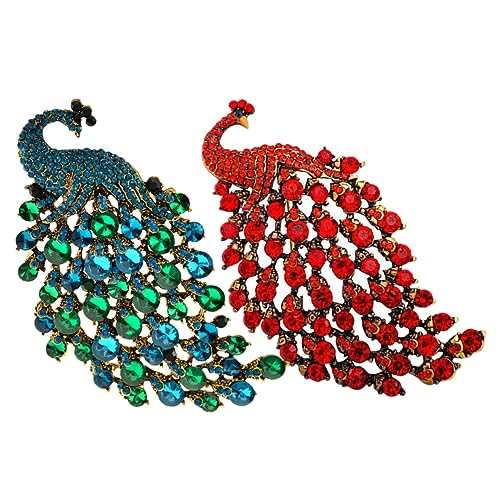 FOMIYES 2 Stück Pfauenbroschen mit Strass Anstecknadeln für Damen Vintage Kostümschmuck Geschenkideen für Frauen Broschenclips für Abendkleid von FOMIYES