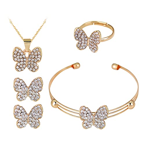 FOMIYES Schmetterlings Schmuck Mit Anhänger Halskette Armreif Ohrringen Ring Für Damen Schmetterlingshalskette Damenschmuckset Schmetterlingsarmband Schmuckgeschenk von FOMIYES