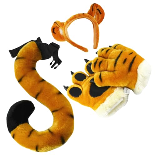 FOMIYES 1satz Tierkostüm-set Mit Tiger-ohr-haarreif Und Pfoten-handschuhen Lustiges Cosplay-zubehör Für Erwachsene Weich Und Bequem Für Karneval Oder Partys von FOMIYES