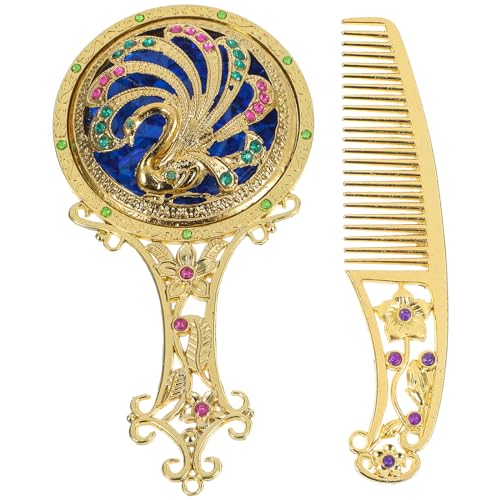 FOMIYES Antike Spiegel Kamm Set - Vintage Hand Eitelkeit Make-Up Spiegel - Tragbare Eitelkeit für Frauen Und Mädchen - Goldene von FOMIYES