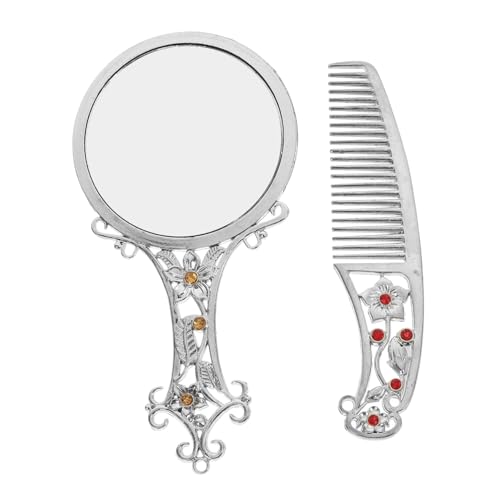 FOMIYES 1 Set Antike Spiegel Kamm Set Vintage Hand Spiegel Eitelkeit Make- Up Tragbare Eitelkeit Kamm für Frauen Und Mädchen Silber von FOMIYES