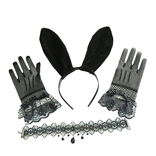 FOMIYES 1 Satz Häschen-anziehset Cosplay Spitzenhandschuhe Stirnbänder Für Damen Schwarz Chokerhalsketten Aus Spitze Damen Stirnbänder Accessoires Für Damen Fräulein Hase Samt Stirnband von FOMIYES