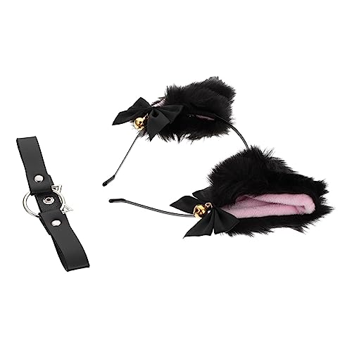 FOMIYES 1 Satz Stirnband Mit Katzenohren Halloween-choker-halskette Lolita Kopfschmuck Katzenfrau Plüsch-katzenohr-haarband Flauschige Fuchsohren Halsband Aus Leder Nacken Kopftaste Stoff von FOMIYES