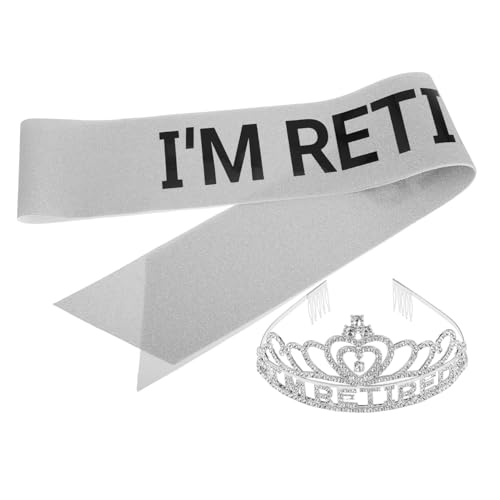 FOMIYES 1 Set Ruhestandsparty Set Ruhestandskrone Ruhestandsparty Dekorationen Prinzessinnen Tiara Ruhestandsdeko Geburtstagsschärpe Ruhestands Tiara Ruhestandsschärpe Glitzertuch Silber von FOMIYES