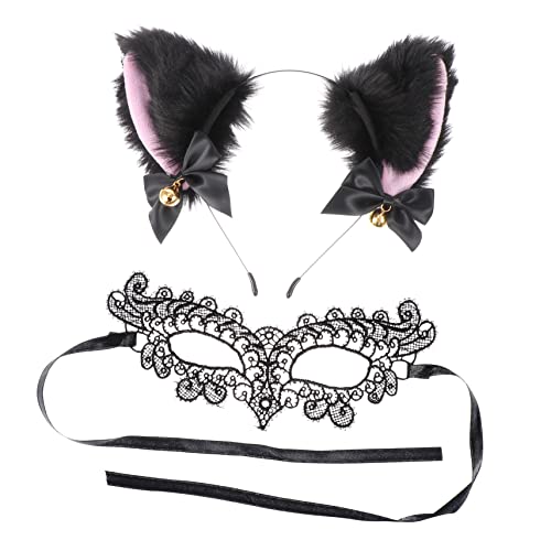 FOMIYES 1 Satz Stirnband-augenmasken-set Schwarzes Katzenkostüm Für Damen Schwarzes Ohrstirnband Weiblicher Haarreif Mädchen Dame Augenmaske Spitze Maskerade Halloween Zubehör Frau Stoff von FOMIYES