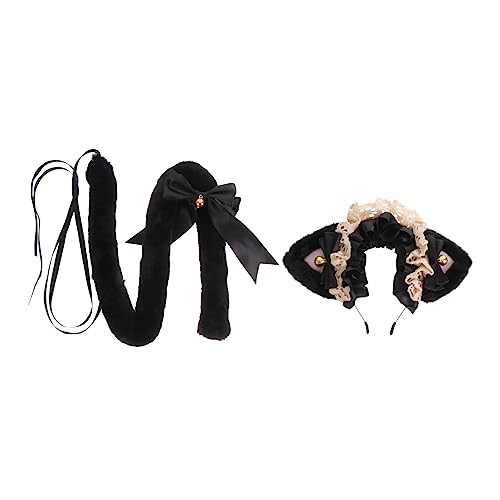 FOMIYES 1 Satz Stirnband Rohrkolben-set Fuchsohren Stirnband Und Plüschschwanz Und Ohren Katzenohren Cosplay Schleife Stirnband Make-up-stirnband Lolita Spitze Kind Kopfhörer von FOMIYES