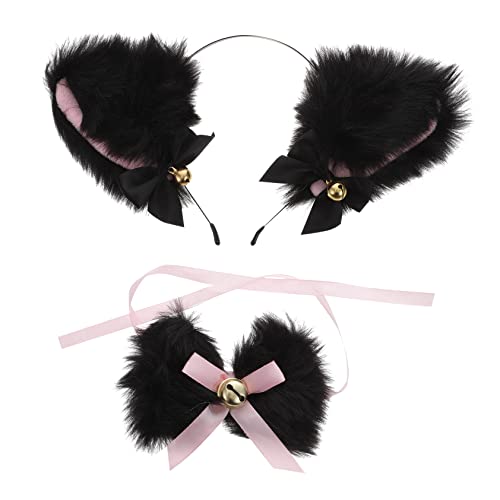 FOMIYES 1 Set Stirnband Set Katzenohren Stirnband Mit Fliege Katzenohren Katzenfliege Cosplay Zubehör Katzenstirnband Cosplay Tierohren Kopfschmuck Katzenzubehör Schwarzer von FOMIYES