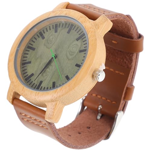 FOMIYES 1 Stück Bamboo Holz Uhr für Herren mit Echtem Lederarmband Casual Vintage Herrenarmbanduhr Oberfläche Leicht Elegant Strapazierfähig von FOMIYES