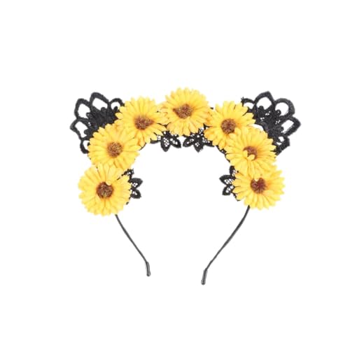FOMIYES Sonnenblumen Haarreifen Mit Katzenohren Aus Spitze Haarschmuck Für Frauen Gelber Stirnband Für Halloween Kostümpartys Und Maskenbälle von FOMIYES