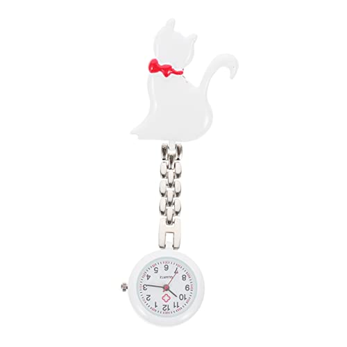 FOMIYES Kleine Katze Taschenuhr Für Krankenschwestern Quarz Stilvoll Langlebig Hängend Praktische Uhr Für Medizinisches Personal Kreative Designuhr Weiß von FOMIYES