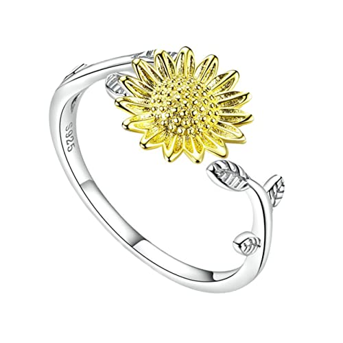 FOMIYES 1 Stück Sonnenblumenring Damen Verstellbarer Silberring mit Textur Offenes Design für Anlässe Eleganter Schmuck für Frauen und Mädchen als für Mutter Freundin oder Tochter von FOMIYES