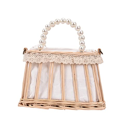 FOMIYES 1 Stück Strandtasche Damen Geflochtenem Stroh mit Perlengriff Badetasche für Strand Shopping Reisen Vielseitig Einsetzbar Umhängetasche oder Handtasche von FOMIYES