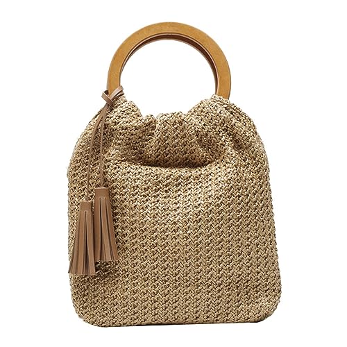 FOMIYES 1 Stück Strohtasche Damen mit Rundem Holzgriff Strandtasche für Frauen Trendige und Umhängetasche für Reisen Shopping und Strandpartys Hochwertigem Khaki FOMIYES 1 Stück Strohtasche Damen mit Rundem Holzgriff Strandtasche für Frauen Trendige und Umhängetasche für Reisen Shopping und Strandpartys Hochwertigem Khaki von FOMIYES