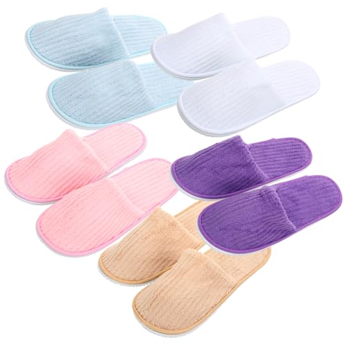 FOMIYES 10 Paare Hausschuhe Fleece Hausschuhe Winter Warme Rutschfeste Gästehausschuhe Innenbereich Weiß Gelb Rot Paar von FOMIYES