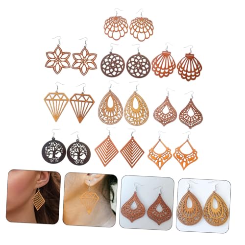 FOMIYES 10paare Damenohrringe Geometrische Holzohrringe Tropfenohrringe Für Frauen Mädchen Teenager-mädchen Modische Ohrschmuck Stil Baumelnde Ohrringe von FOMIYES