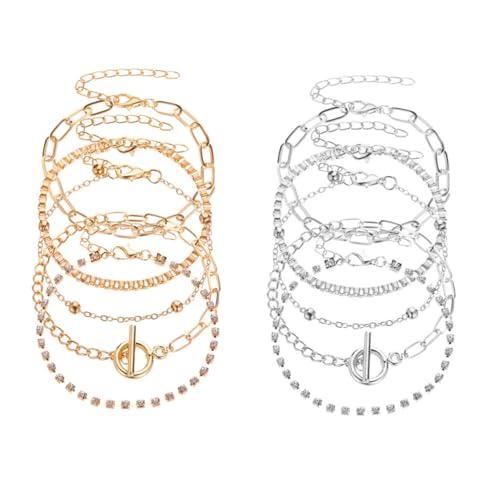 FOMIYES 10 Stück Teiliges Bohemia Fußkettchen Damen Schmuck Verstellbar Gold Silber Modische Ankle Chains Stilvoll Leicht und Hautfreundlich von FOMIYES