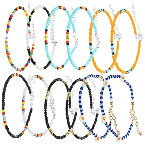 FOMIYES 12 Stck Bunte Fußkettchen für Damen Farbenfrohe Perlen Fußkette Schmuckstück für Strandpartys und Boho Style Langlebig und Vielseitig Tragbar von FOMIYES
