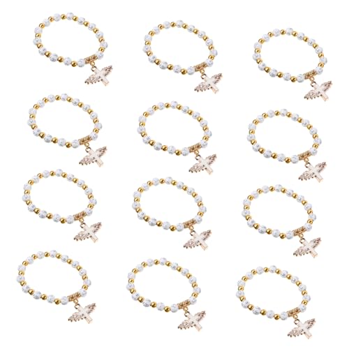FOMIYES 12 Stück Rosenkranz Armbänder mit Kreuz Anhänger Weiße Taufarmbänder für Mädchen und Jungen Religiöse Souvenirs für Taufen und Besondere Anlässe von FOMIYES