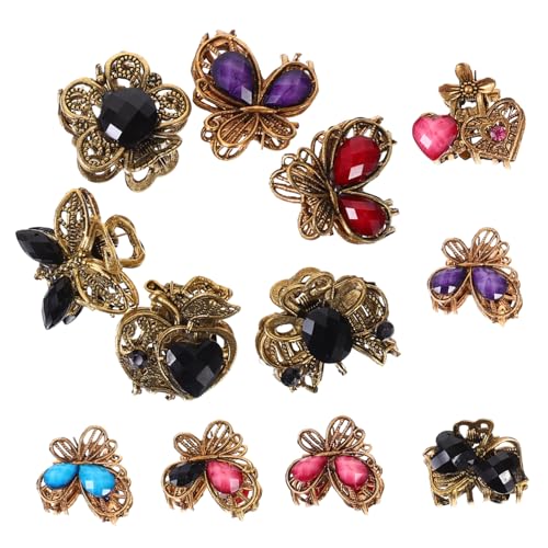 FOMIYES 12 Stück Teiliges Mini Haarklammer Damen Vintage Haarspangen Ziersteinen Kleine Rutschfeste Haar Clips für Alltag Büro und Freizeit Geeignet für Dünnes und Dickes Haar von FOMIYES