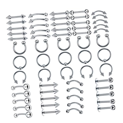 FOMIYES 120 Stück Teiliges Piercing Schmuck Set Körperpiercing Ringe in Nasenring Bauchnabelring Zungenring Augenbrauenring Vielseitiges Schmuck Set für Damen und Herren von FOMIYES