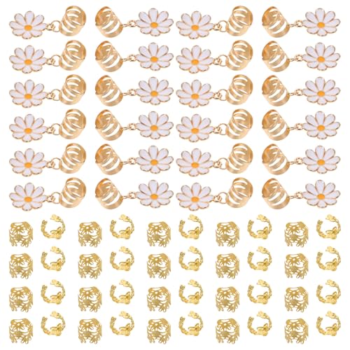 FOMIYES 135 Stück Zopfclips: Haarschmuck aus Metalllegierung mit Gänseblümchen-Blumen-Zopfringen – leichte Haarmanschetten aus Metall für Frauen – stilvoller Dreadlock-Schmuck von FOMIYES